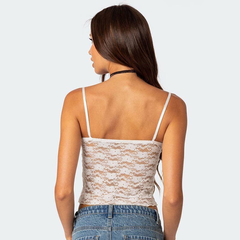 V-neck sexy lace see-through halter top