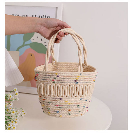 CUTE COLORFUL HOLLOW BUCKET WOVEN BAG_CWAB1888