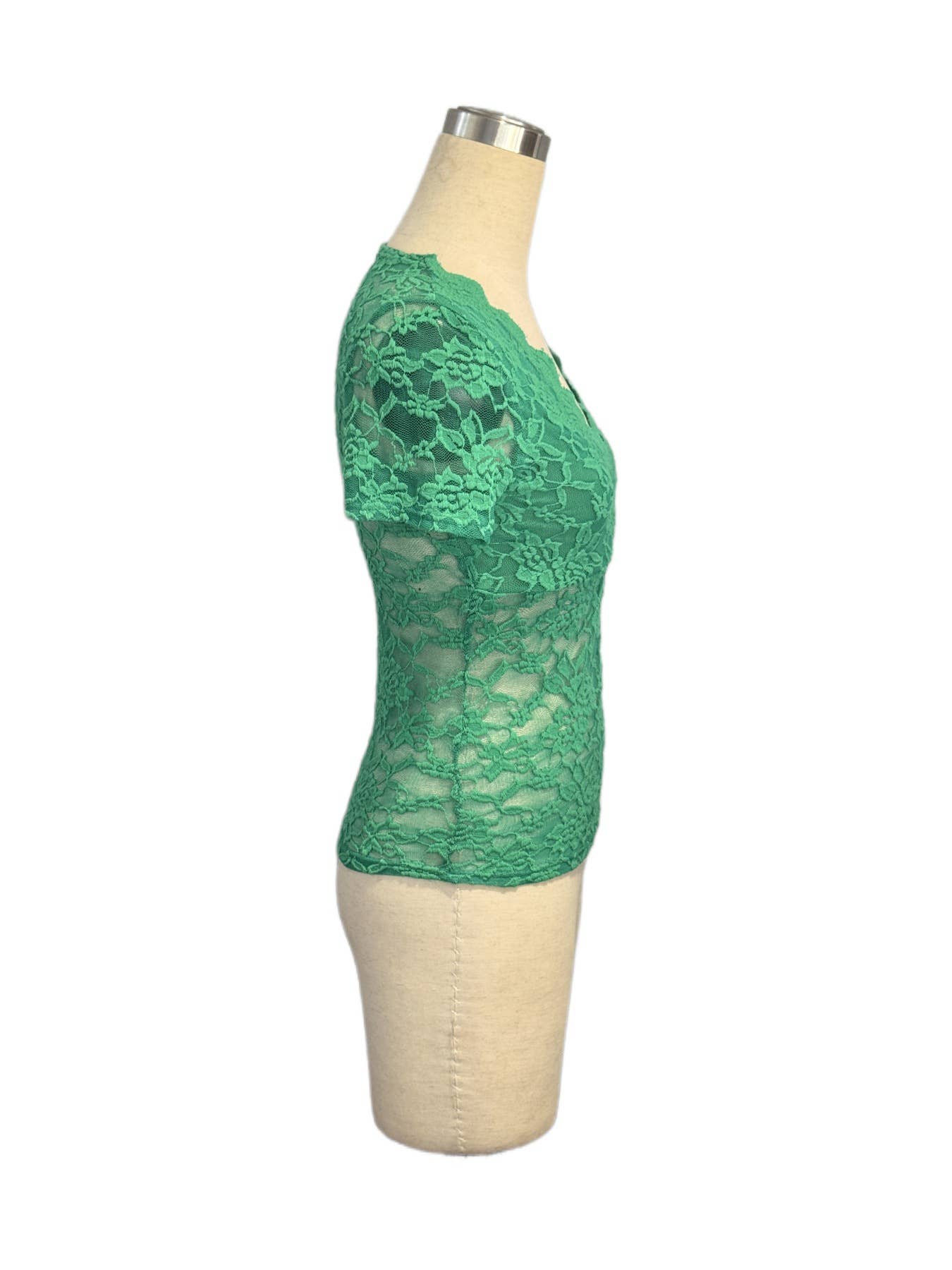 Solid-color lace V-neck short sleeve lace T-shirt