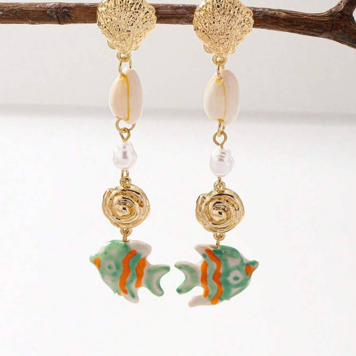 Stainless Steel Ocean Series Conch Shell Earrings_CWAJE5117