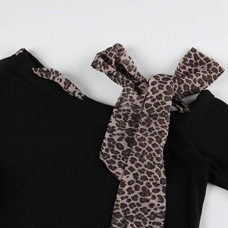 LEOPARD-PRINT LACE-UP WITH DIAGONAL SHOULDER BASE