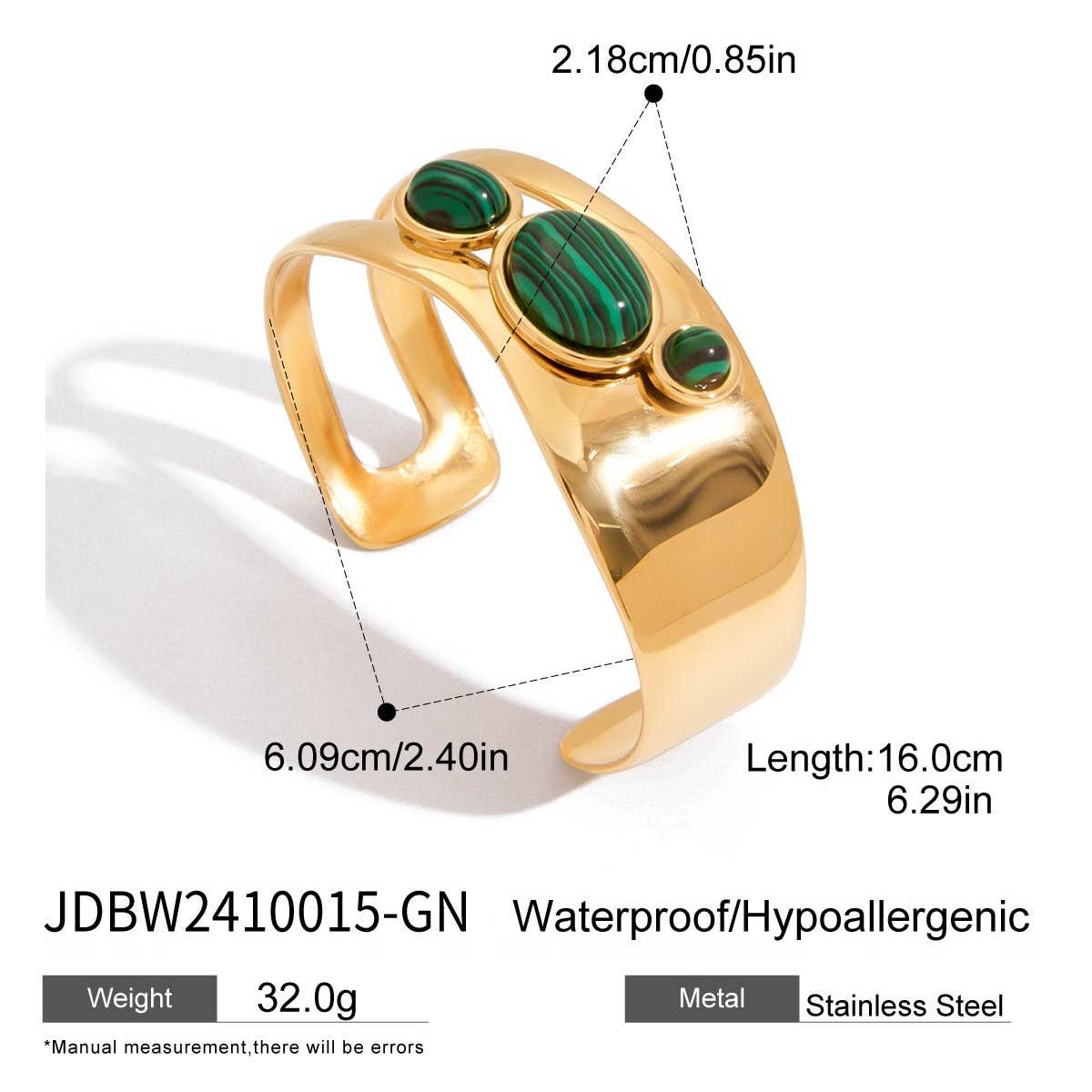 Hollow Pearl & Stone Open Cuff in Stainless Steel