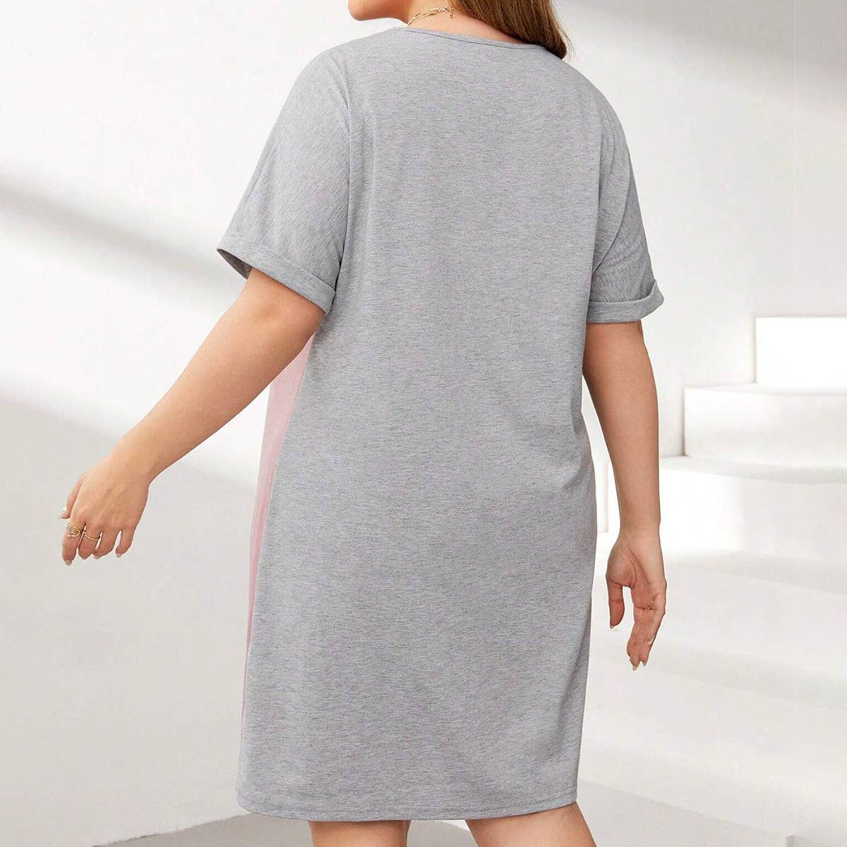 PATCHWORK CONTRASTING LOOSE SOLID COLOR DRESS