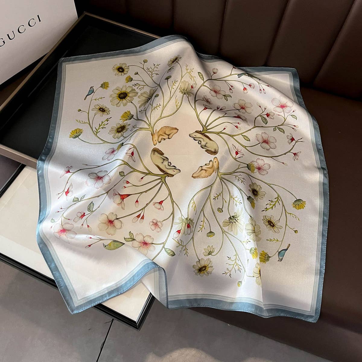 Simple Floral Silk Scarf ??100% Mulberry Silk_CWASC0552