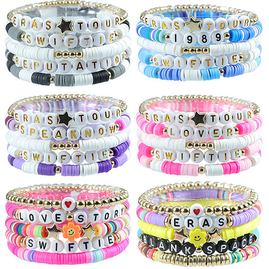 Multilayer Elastic Letter Bead Bracelets Set