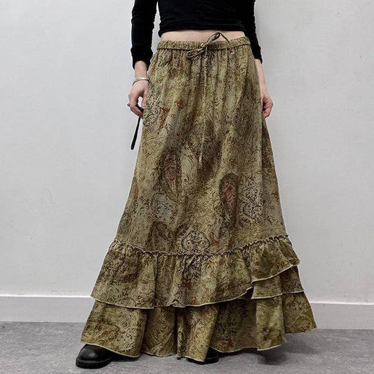 VINTAGE TRIBAL DESIGN FRILLY VINTAGE PRINT SKIRT