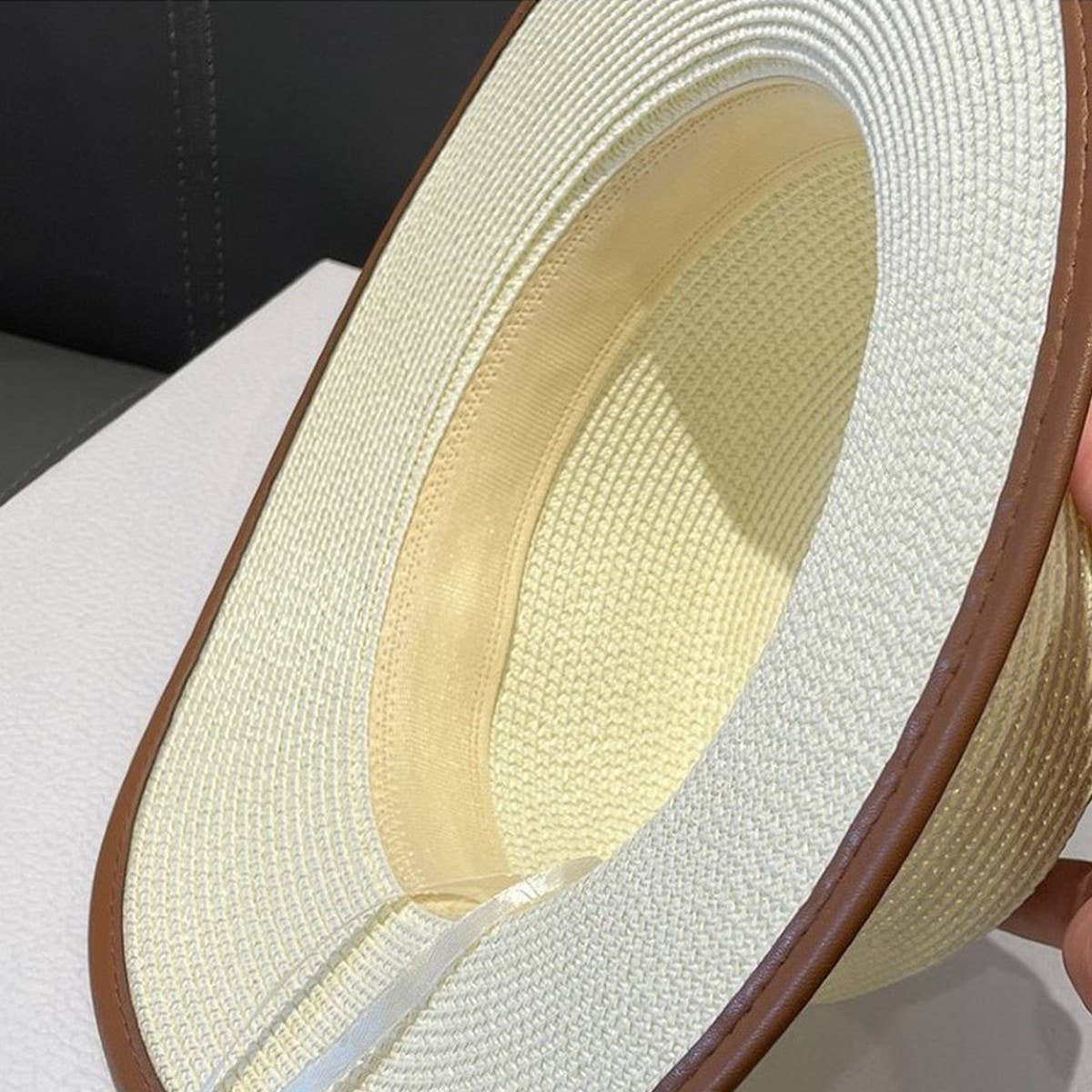 BRITISH STYLE FLAT TOP FASHIONABLE BELT STRAW HAT_CWAH1156