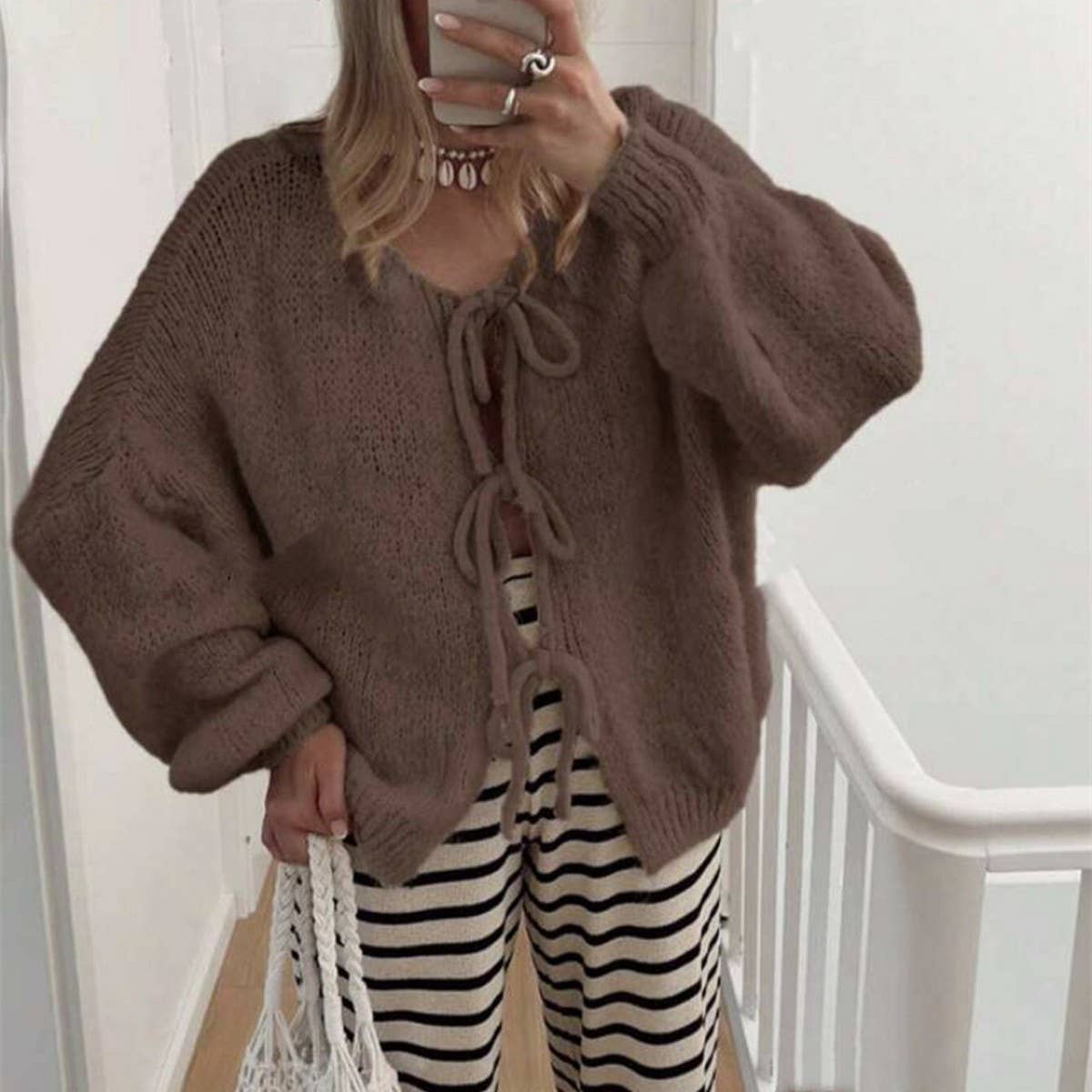 Women's Tie Front Knit Cardigan Sweater