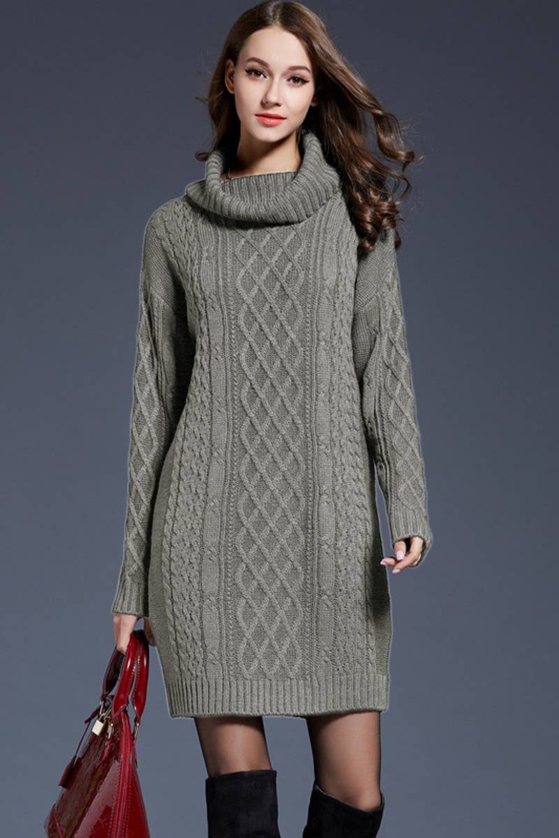 CWDSD5133_LONG TURTLENECK KNITTED DRESS