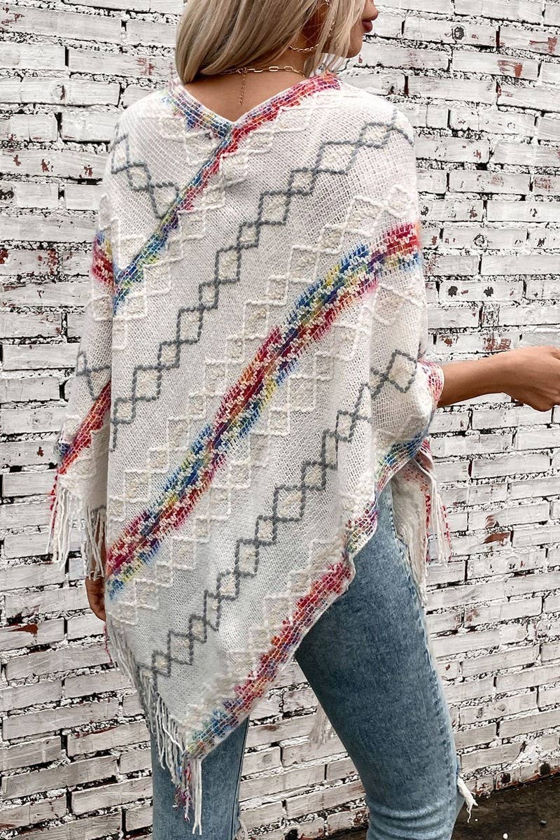 CWOSWS0095_COLORFUL STRIPED KNITTED FRINGE CAPE SHAWL