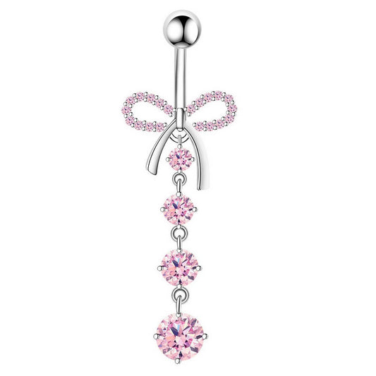 Bowknot Belly Ring Micro CZ Dangle Piercing_CWMM9312