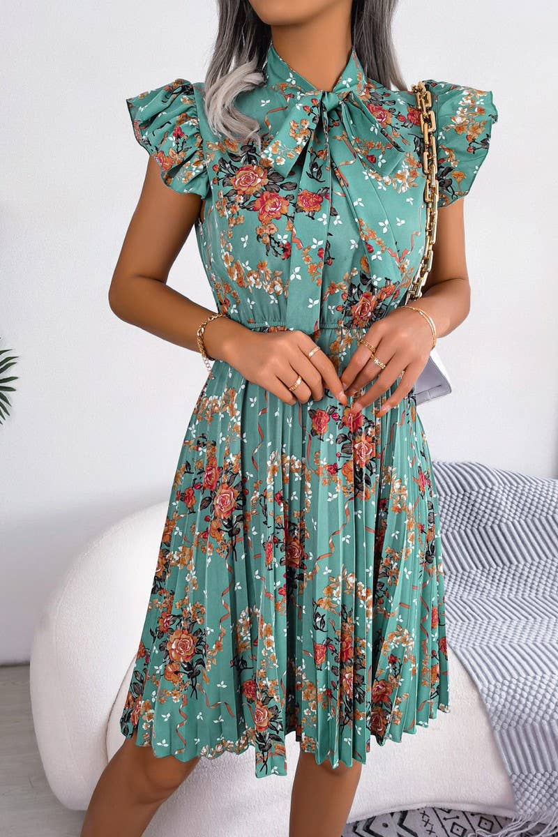 TEMPERAMENT FLOWER LACE BIG SWING PLEATED DRESS_CWDSD2527