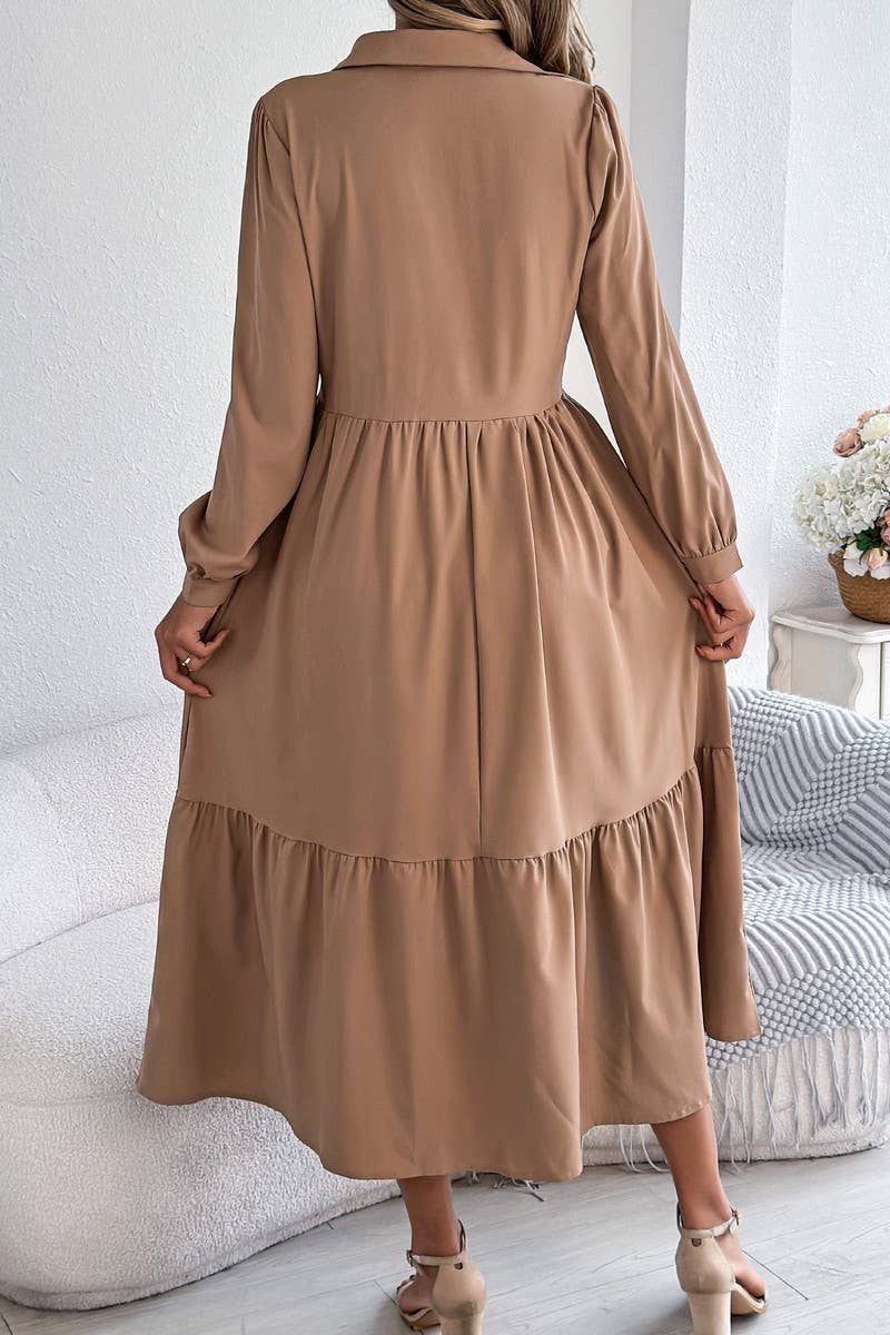 CWDMD6027_LOOSE FIT RUFFLE TRIM LONG SLEEVE SHIRT DRESS