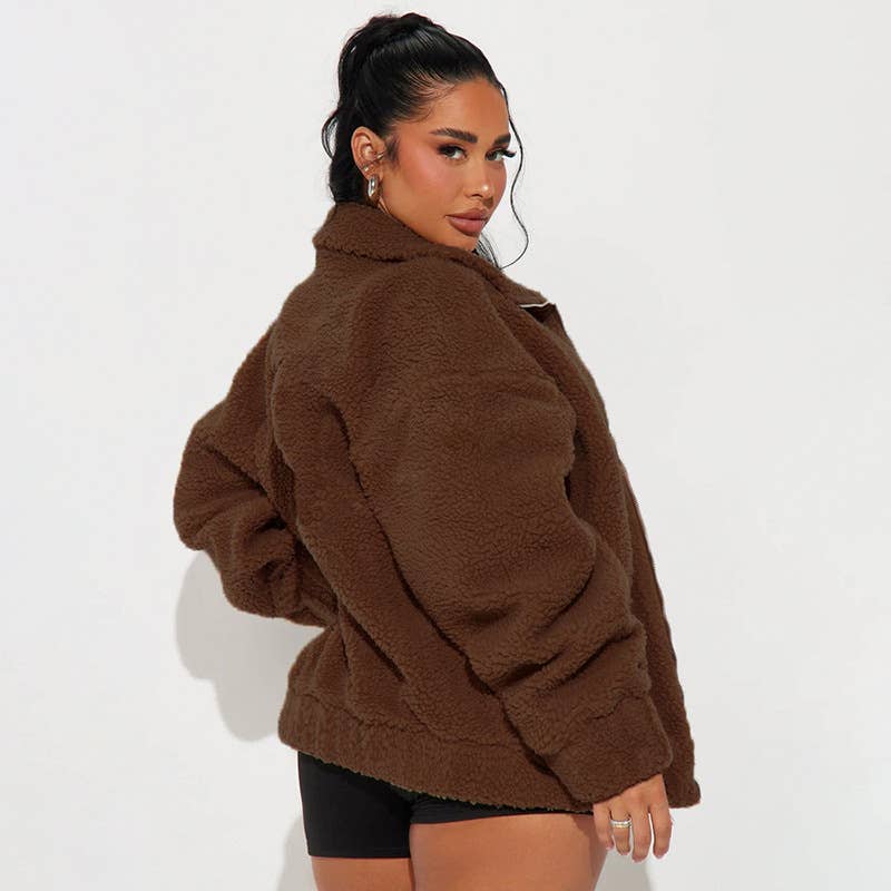 VINTAGE JACKET LAMB FLEECE ZIP-UP LAPEL JACKET