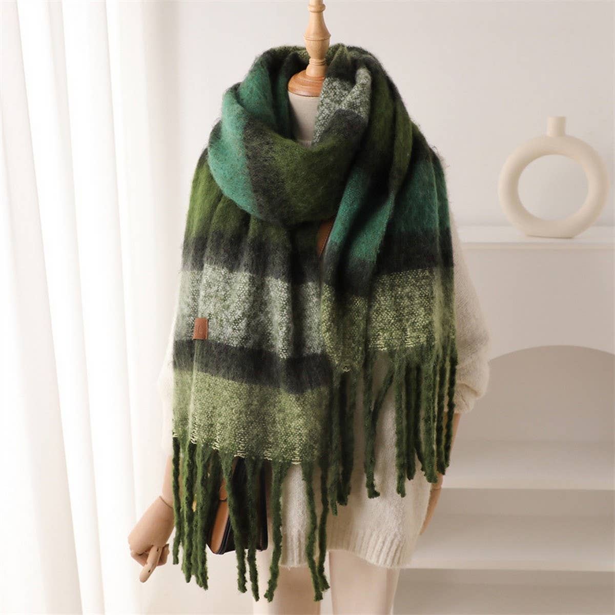 Plaid Patchwork Fringe Scarf for Fall & Winter_CWASC2759