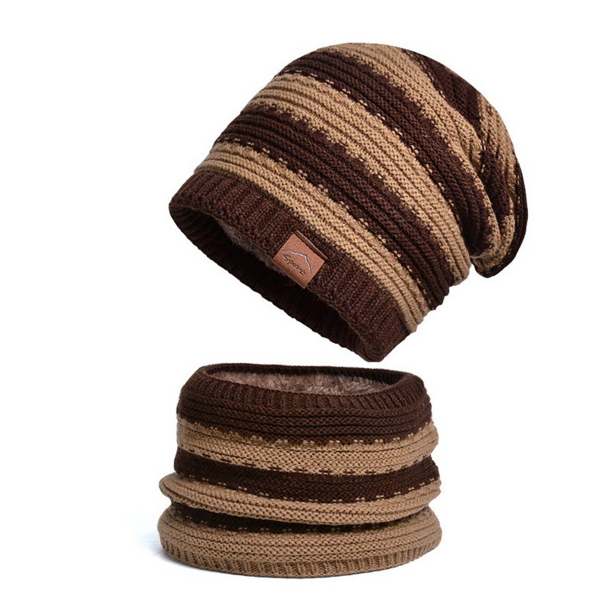 WARM FLEECE HAT AND SCARF TWO PIECE SET