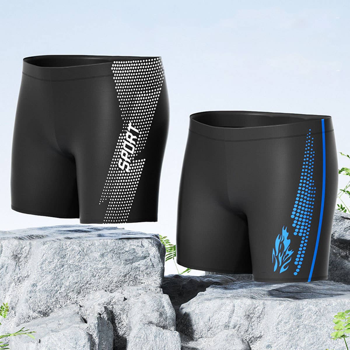 Men's High Waist Quick Dry Swim Trunks with Liner