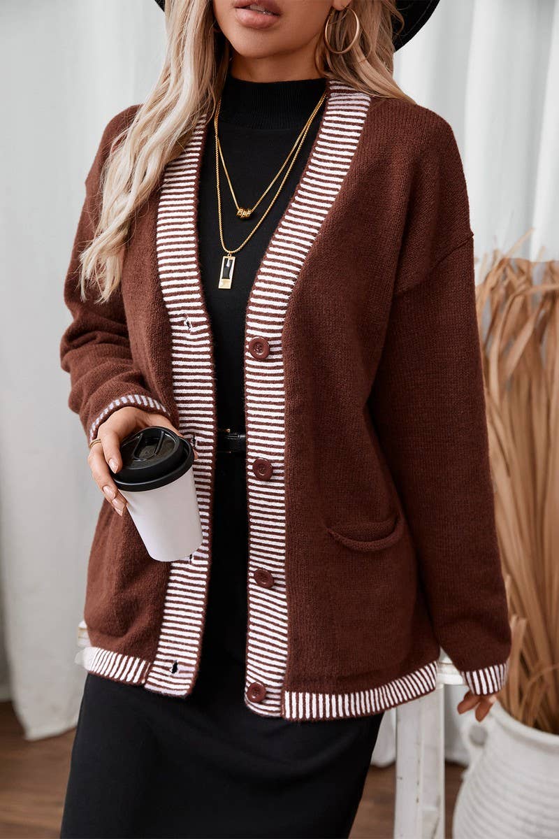 CWOCAL0862_SLOUCHY POCKET SINGLE BREASTED STRIPED KNIT TOP