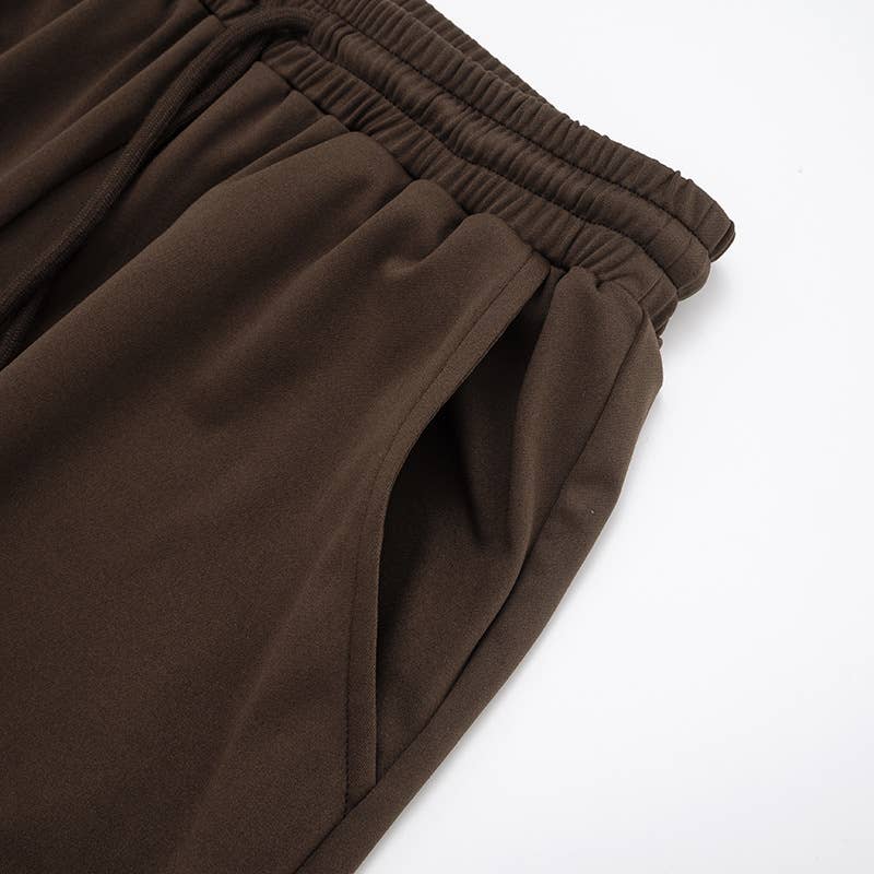 Round-neck straight-leg tie long pants set