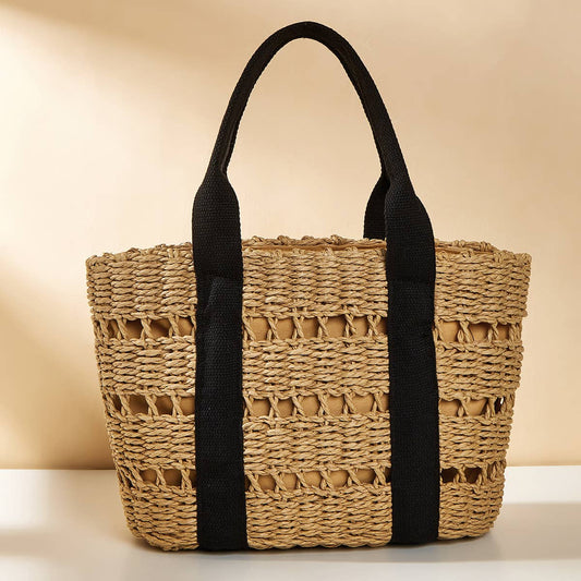 WOMEN CASUAL WOVEN STRAW SQUARE TOTE BAG _CWAB0822