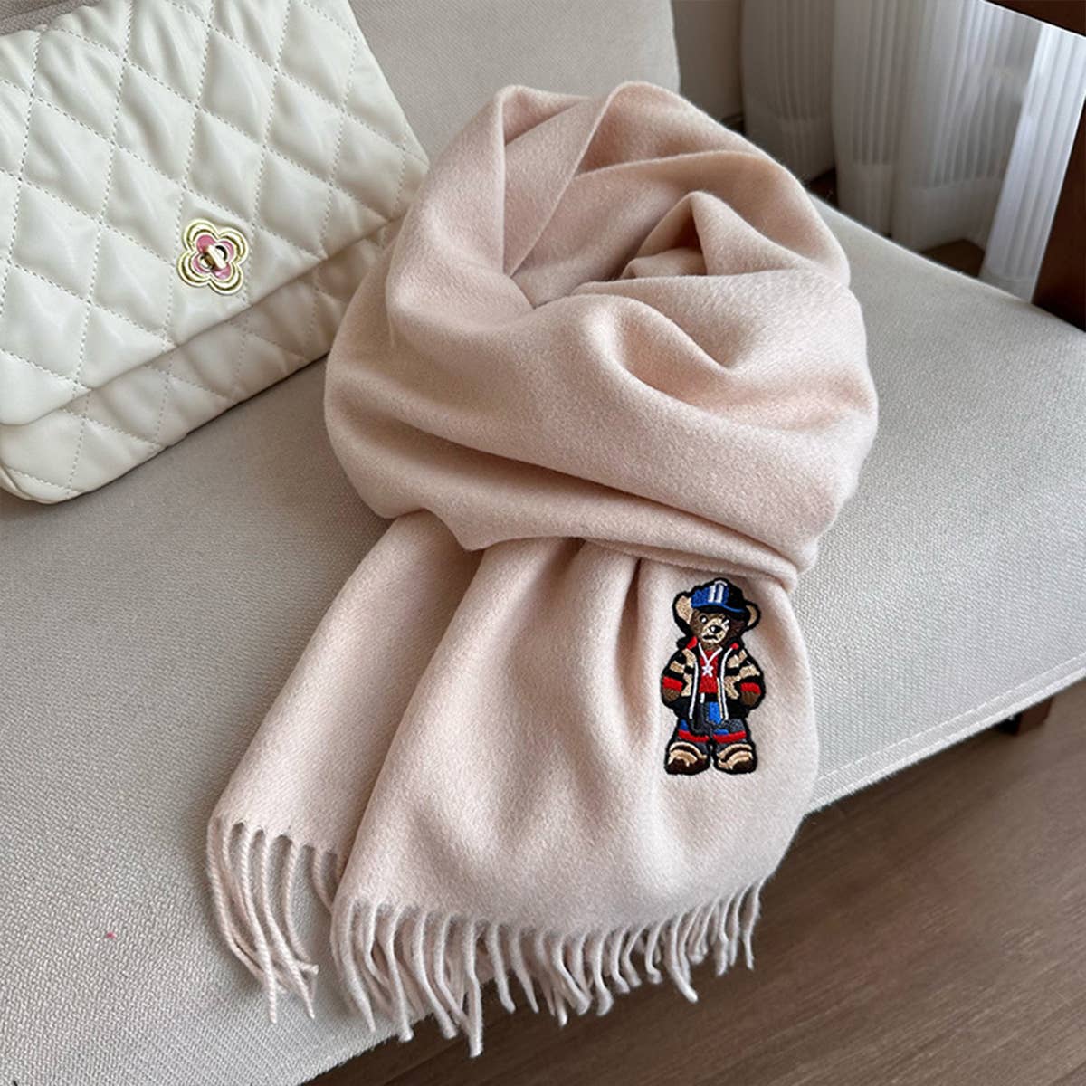 British Plaid Bear Scarf - Unisex Winter Warm Wrap_CWASC1496