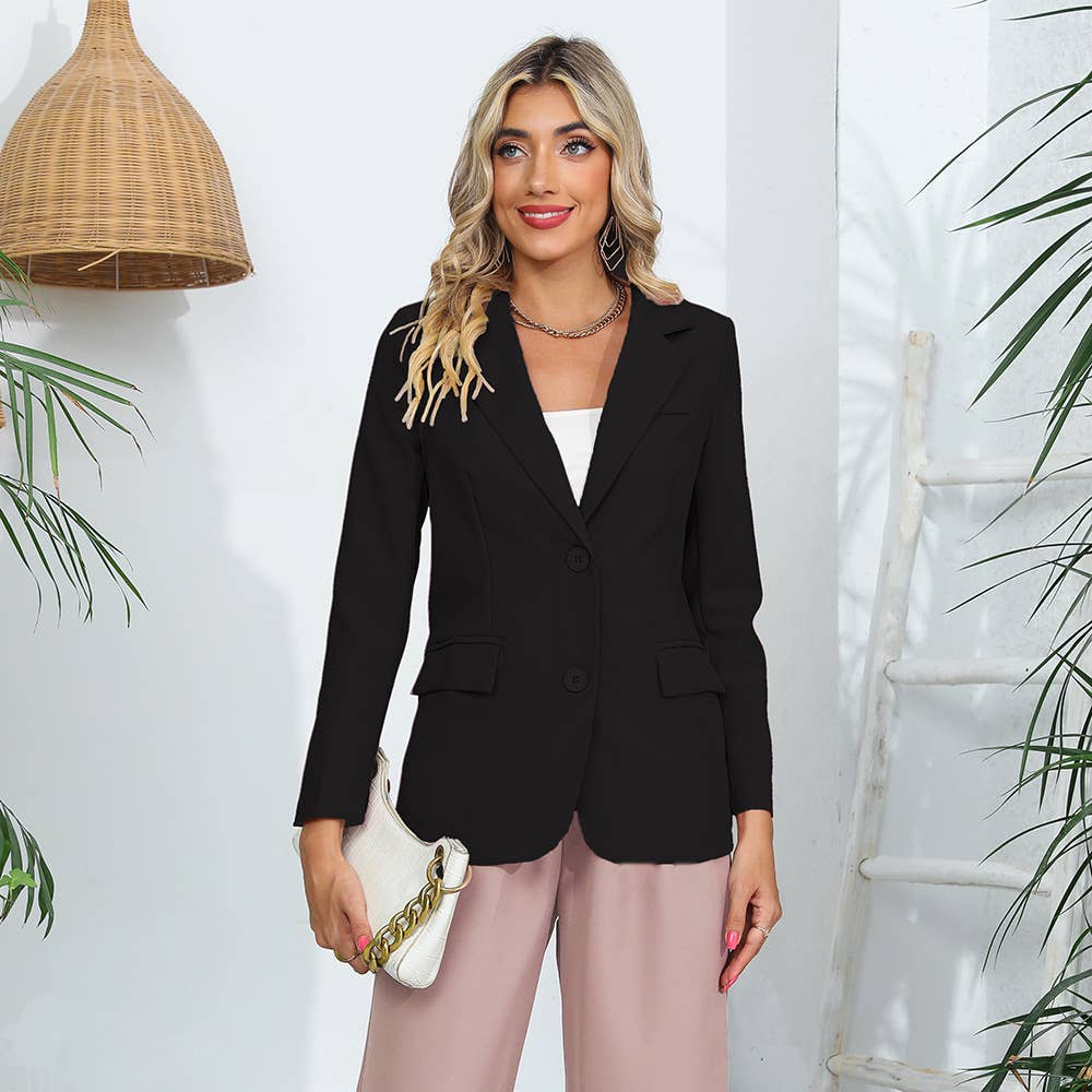 Solid Color Pocket OL Style Long Sleeve Blazer