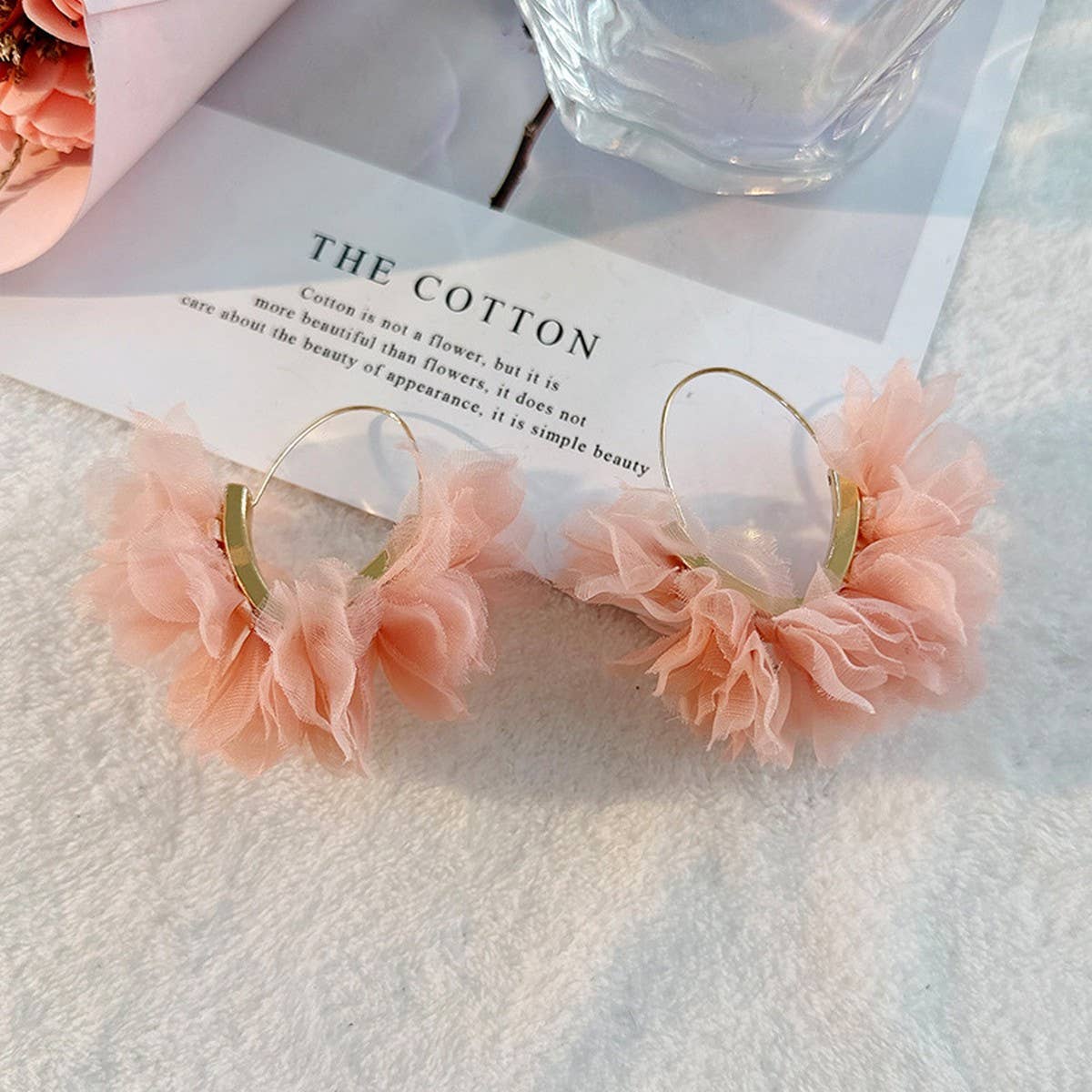 Handmade Fabric Flower V-Shape Ear Cuffs