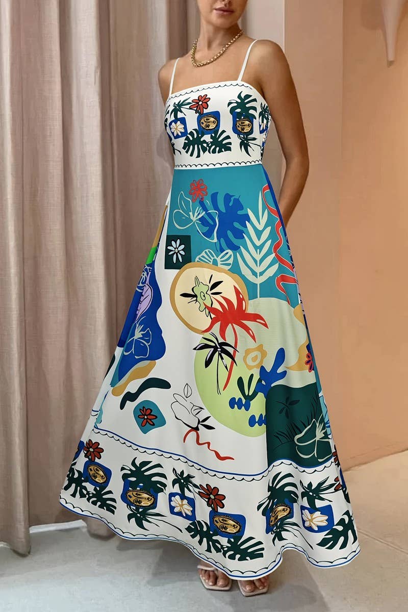 CWDHL0777_SUMMER GEOMETRIC GRAFFITI PRINT CONTRAST DRESS