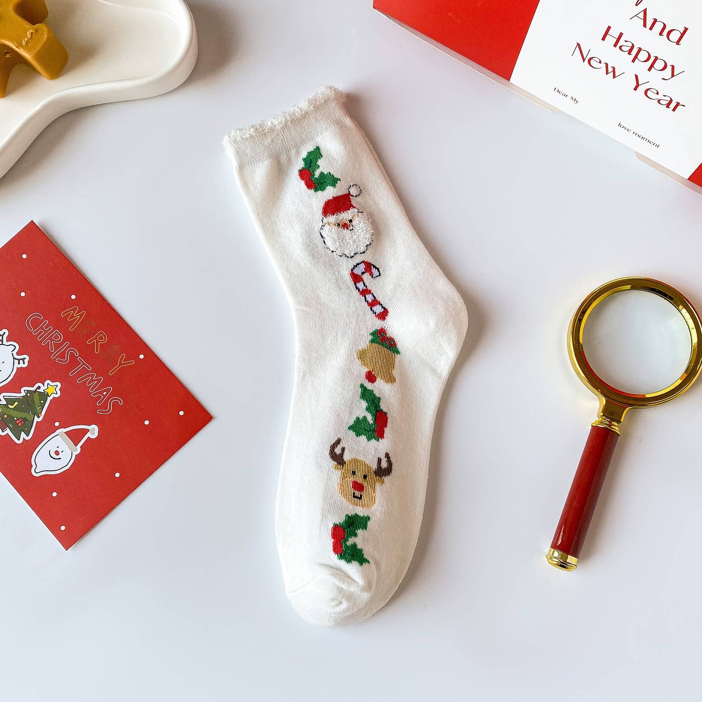 Santa Claus Elk Pattern Crew Socks For Christmas