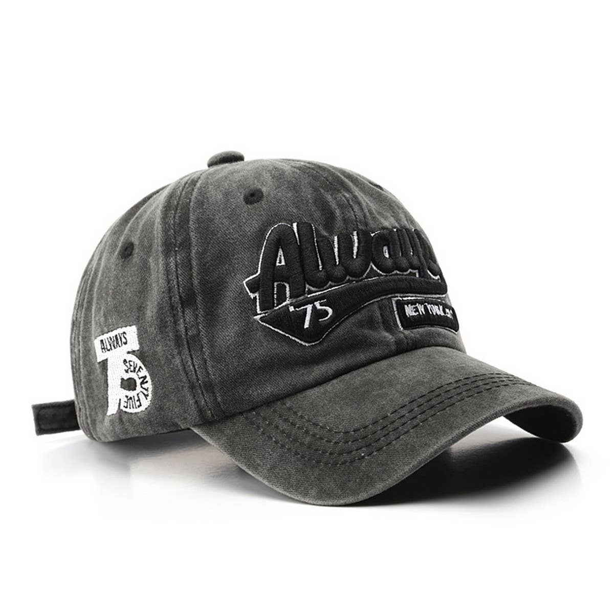 CWAH3220_WASHED DISTRESSED LETTER EMBROIDERED BASEBALL CAP