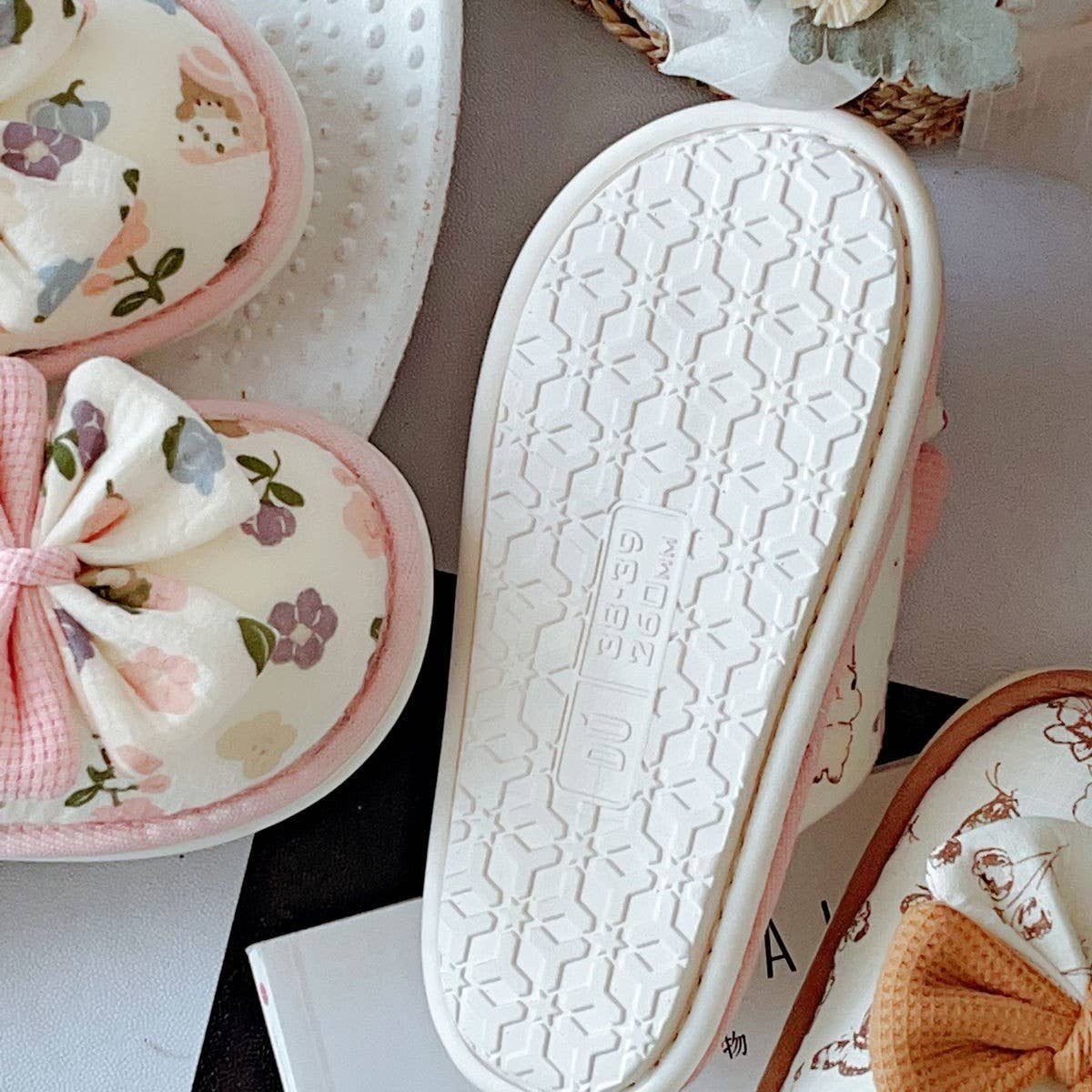 NEW FLORAL BOW WARM HOME SHOES FOR WOMEN