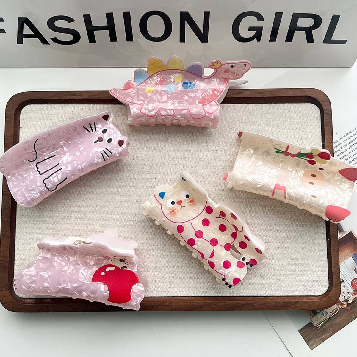 Cute Dinosaur & Pet Hair Claw, Acrylic Animal Clip