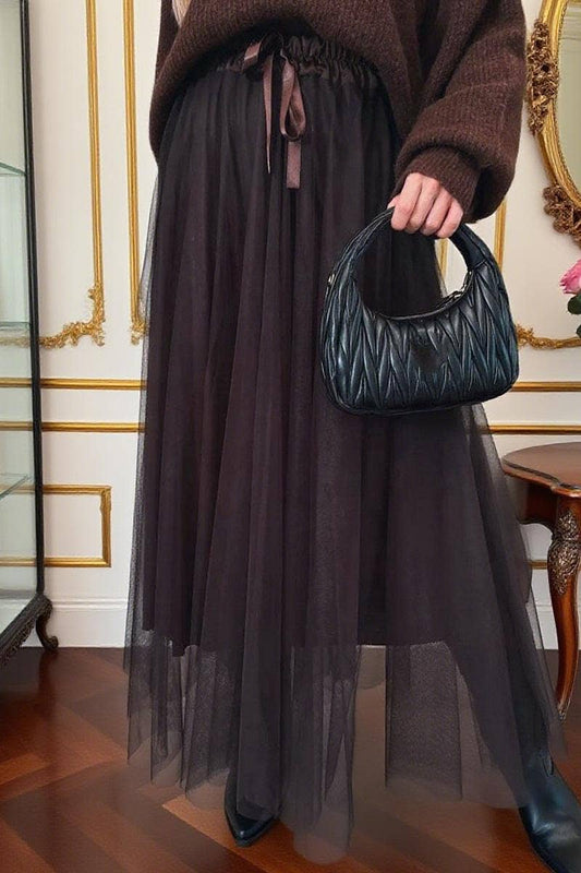 CWBLS135_SOLID COLOR MESH MESH WIDE SWING SKIRT