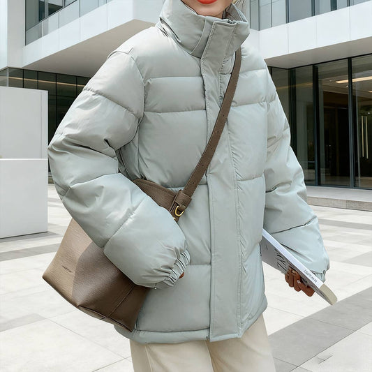 Solid-color hooded cotton-padded jacket