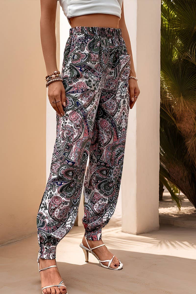 CWBLP1850_SUMMER CASUAL WOMEN'S ELASTIC WAIST SLIT TROUSERS