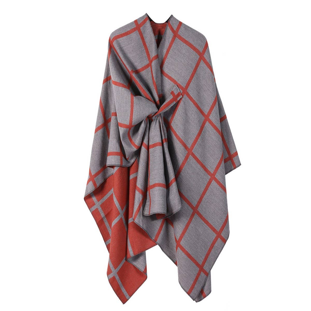 SIDE-STRAP SHAWL PLAID SLIT CAPE WARM SCARF