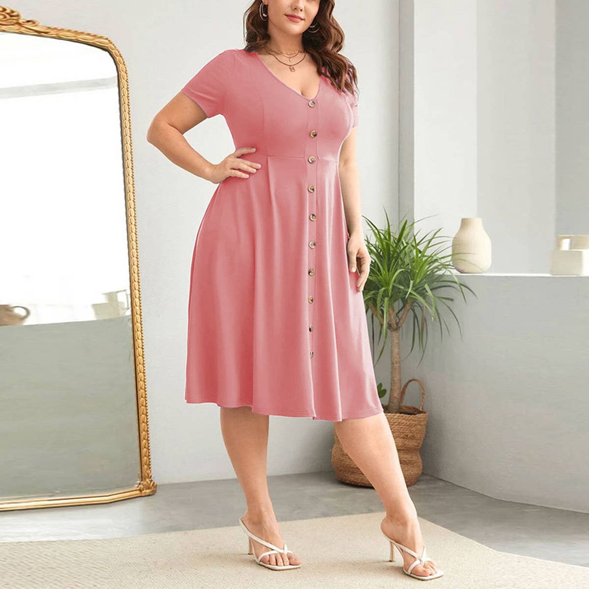 Chic V-Neck Waist-Tied A-Line Work Dress