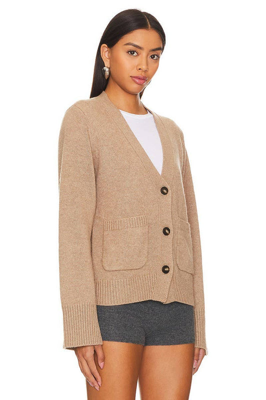 CWOCAL1611_SOLID COLOR V-NECK KNITTED CARDIGAN COATS