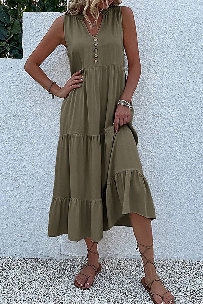 SLEEVELESS LOOSE CASUAL SOLID COLOR DRESS_CWDSD2822