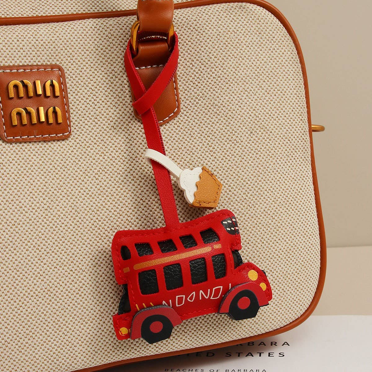 Bus Leather Keychain Coffee Cup Bag Charm_CWMM7876