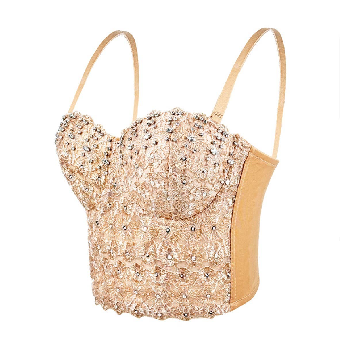 LACE SUSPENDER DIAMOND BEADED HERRINGBONE BRA
