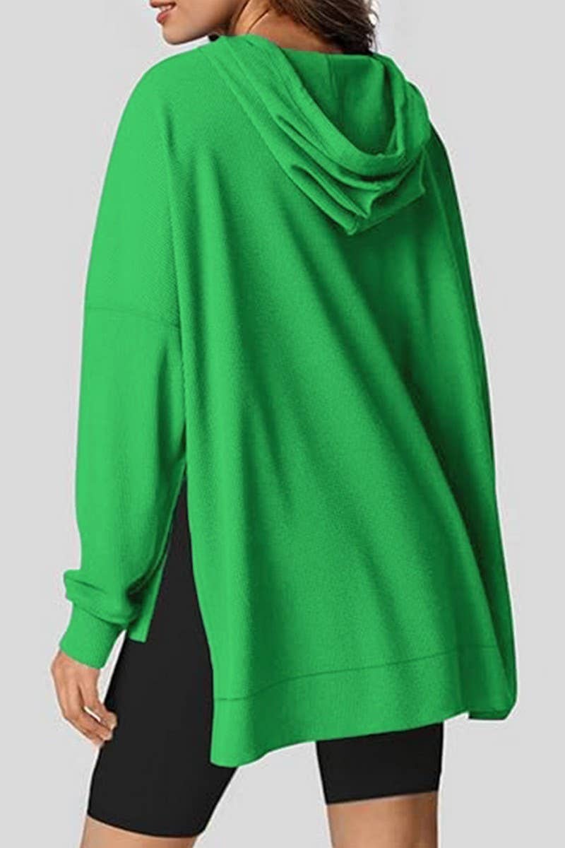 CWOHOL00633_RELAXED WAFFLE KNIT SIDE SLIT HOODED PULLOVER