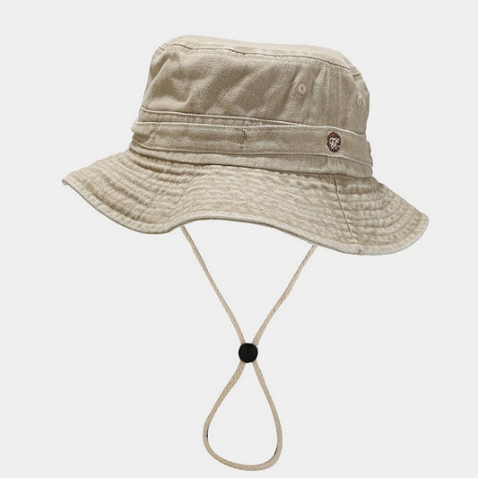 Vintage Washed Patchwork Bucket Hat with Strap_CWAH3788
