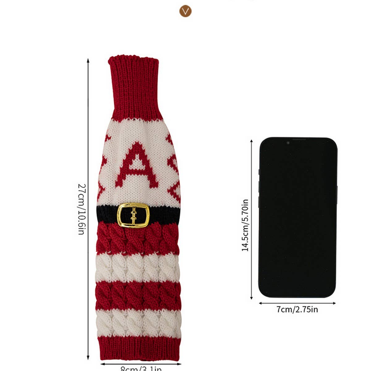CWMM10337_KNITTED LETTER WINE BOTTLE COVER RED WHITE STRIPES