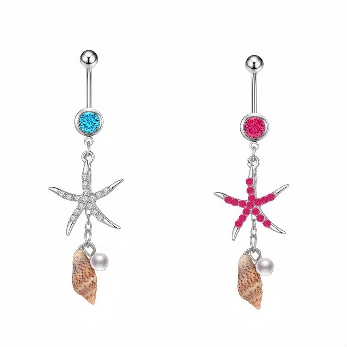 Starfish Shell Belly Ring CZ Nautical Piercing_CWMM9310