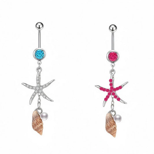 Starfish Shell Belly Ring CZ Nautical Piercing_CWMM9310