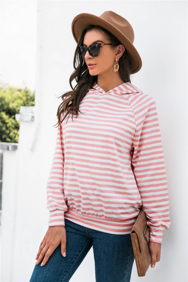 STRIPED CASUAL LONG SLEEVED HOODIE_CWOHOL0506