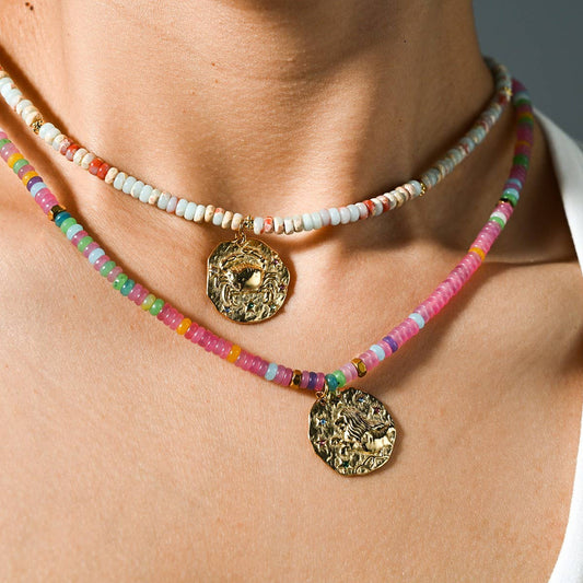 Stainless Steel Zodiac Necklace with Natural Gems_CWMM8881