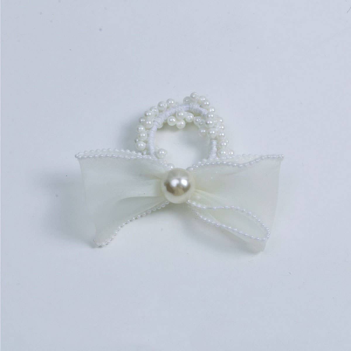 Elegant Organza Bow Pearl Hair Tie for Women