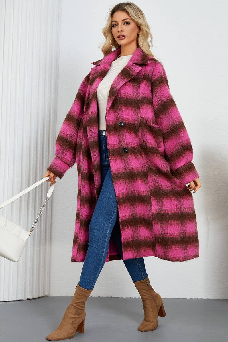 CWOCO0944_DOUBLE-BREASTED PLAID COAT WITH LARGE LAPEL